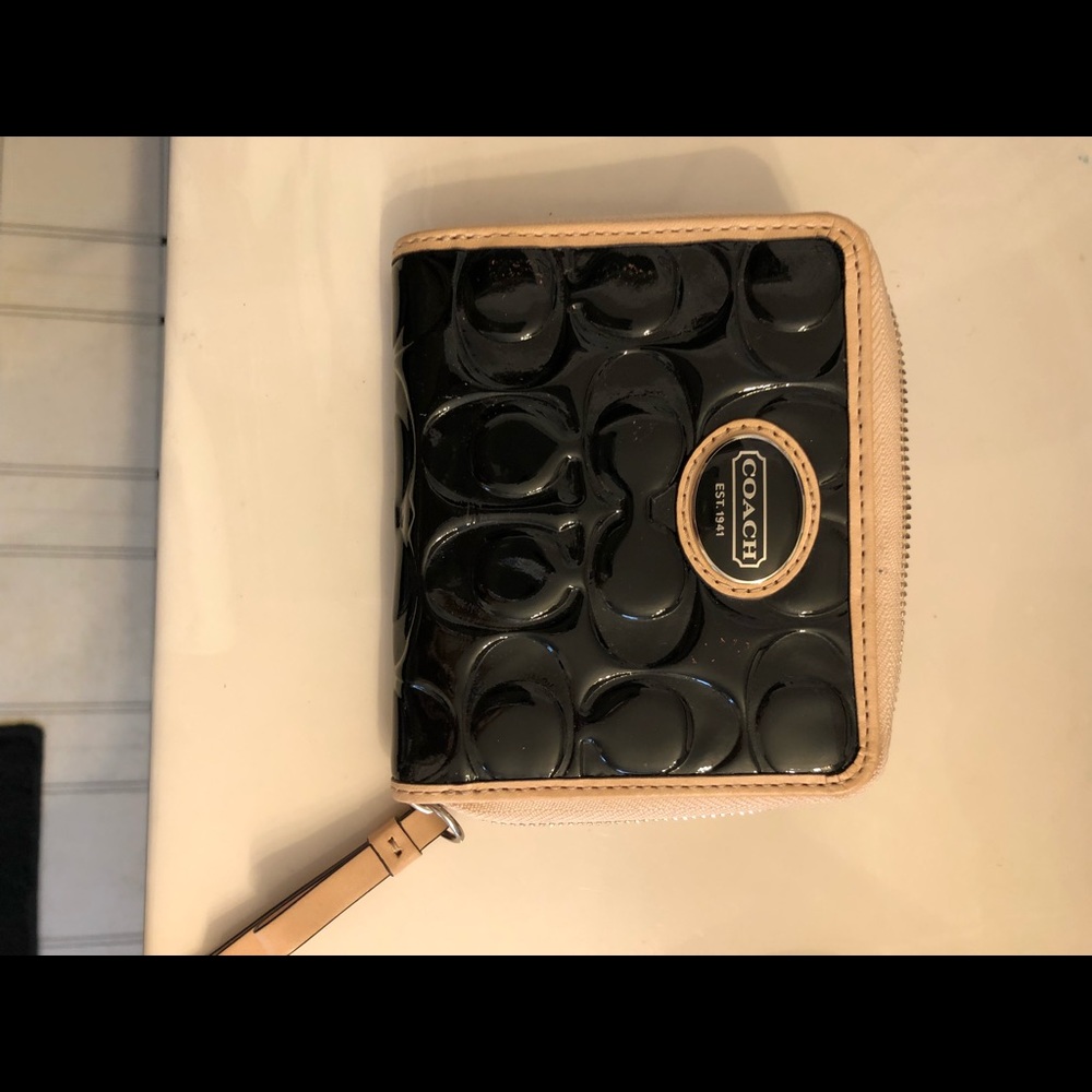 Coach zip around wallet black/tan